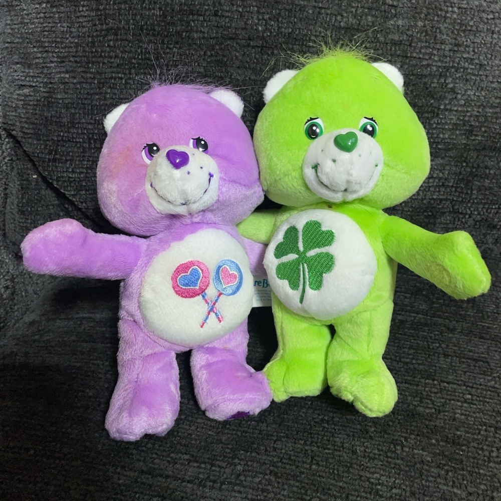 Care Bears Cuddle Pairs SHARE & GOOD LUCK Bear 7" Plush Toy Set 2003